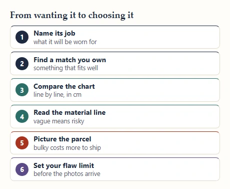 Six steps for choosing an item, from naming its job to setting an acceptable flaw limit