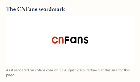 The CNFans wordmark in red and dark lettering on a white panel